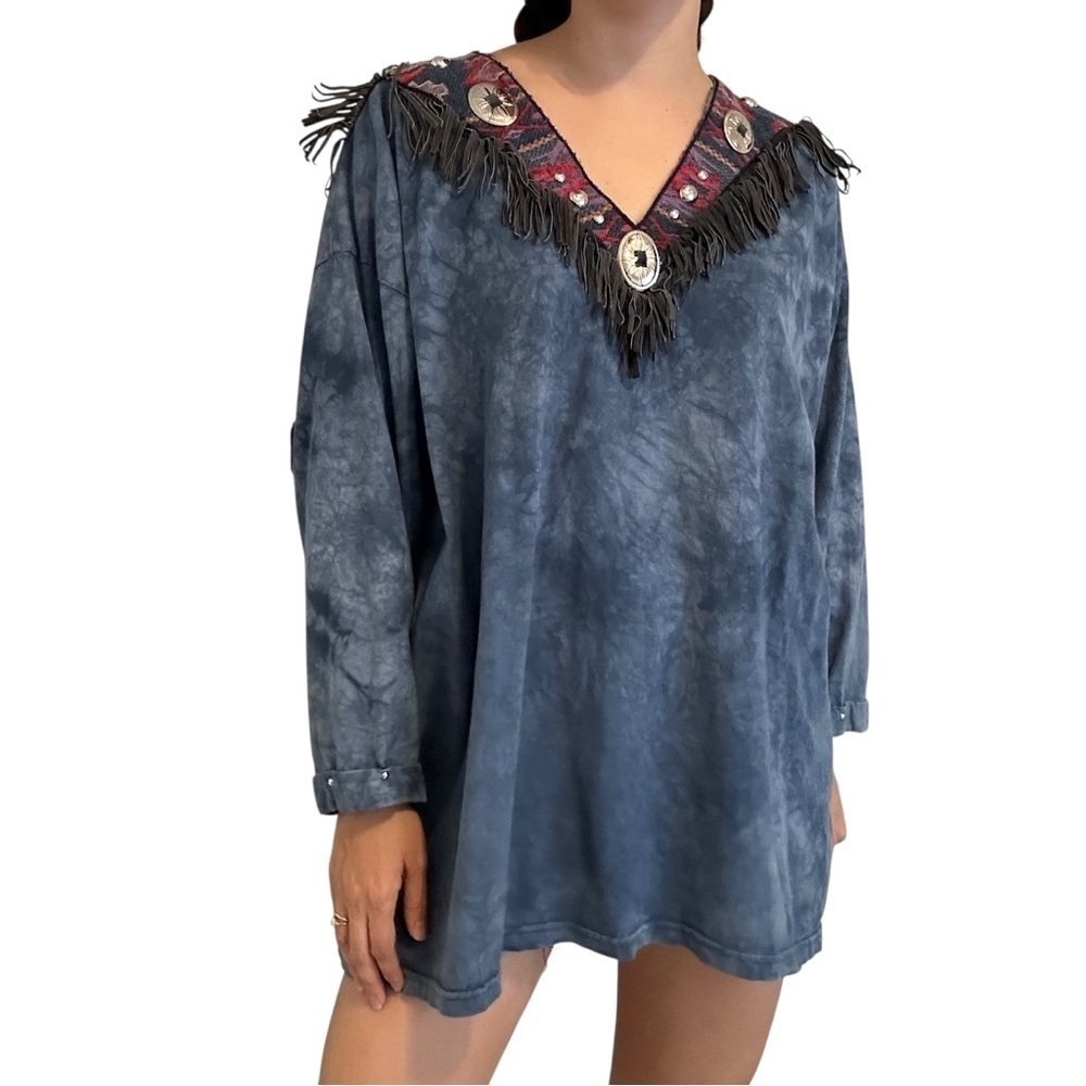Vintage Western Long Sleeve Shirt Fringe Oversized Rodeo Cowboy Size Extra Large